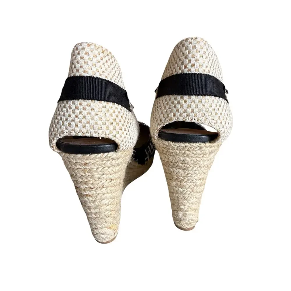 White House Black Market WHBM Preppy Fabric Espadrille Wedge Sandals 7.5